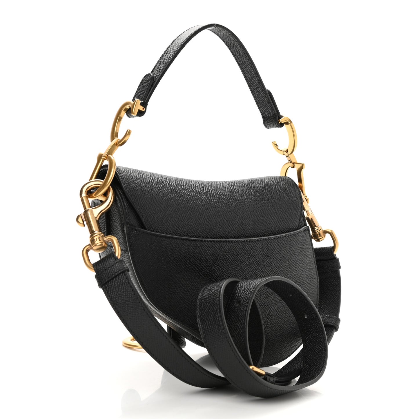 Grained Calfskin Mini Saddle Bag With Strap Black