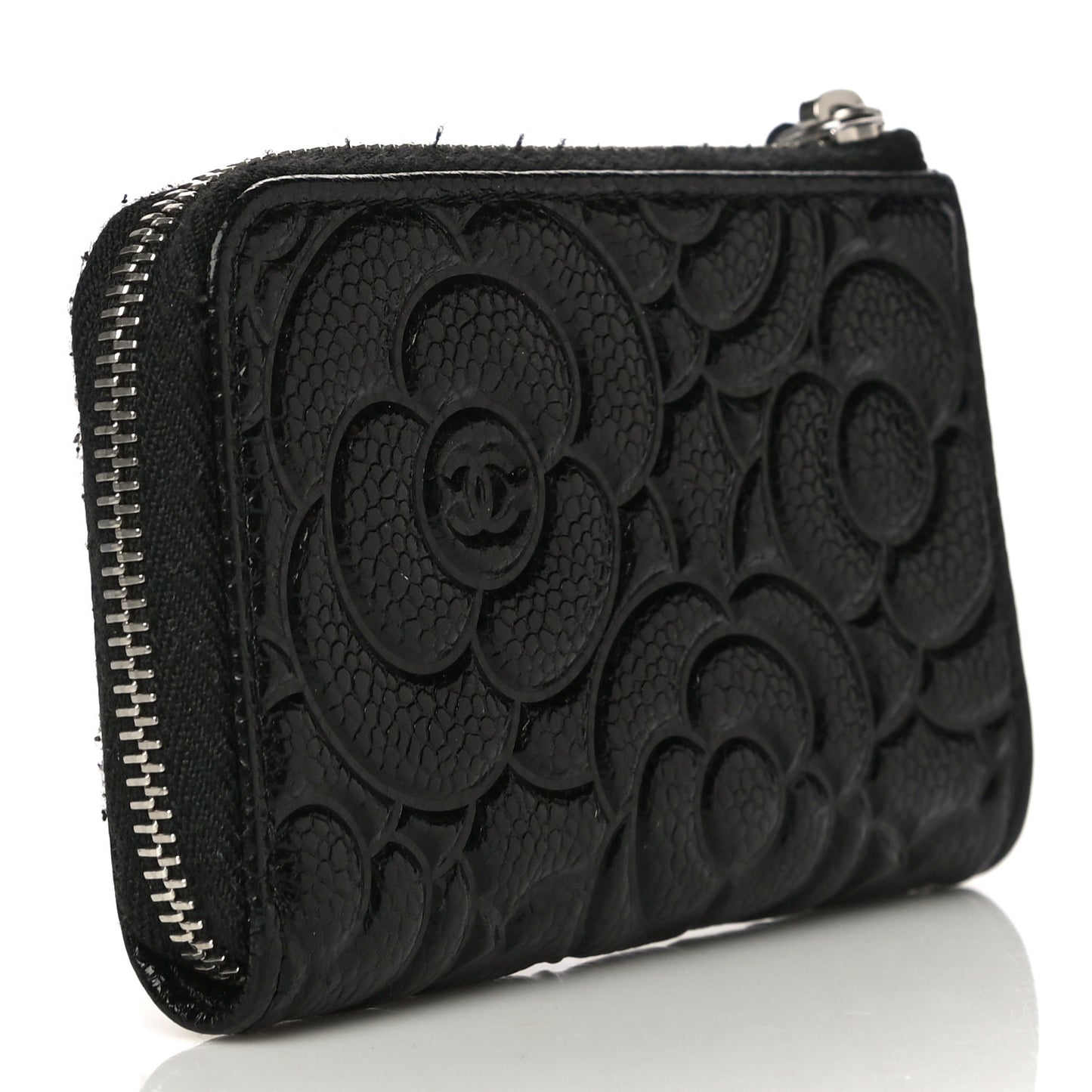 Caviar Camellia Embossed Key Holder Case Black