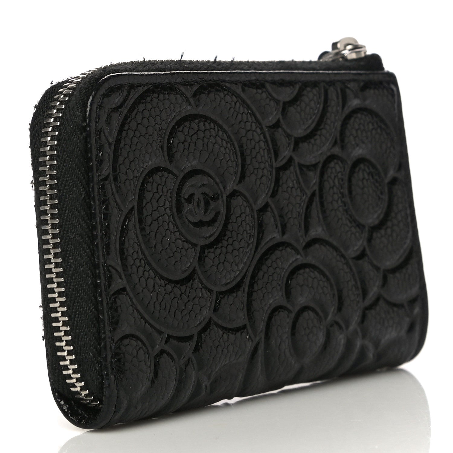 Chanel Caviar Camellia Embossed Key Holder Case Black 3 of 11