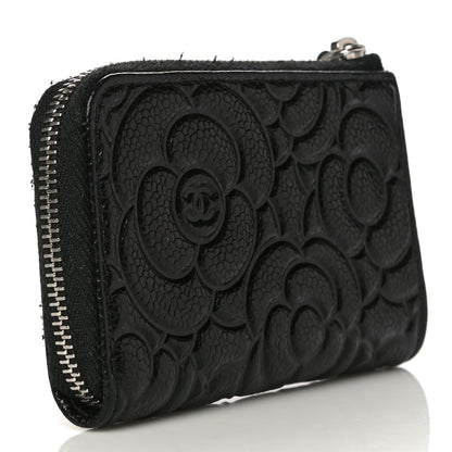 Chanel Caviar Camellia Embossed Key Holder Case Black 3 of 11