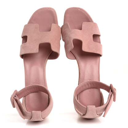 Hermes Suede Goatskin Elda Espadrille Wedge Sandals 39 Rose Aquarelle 2 of 9