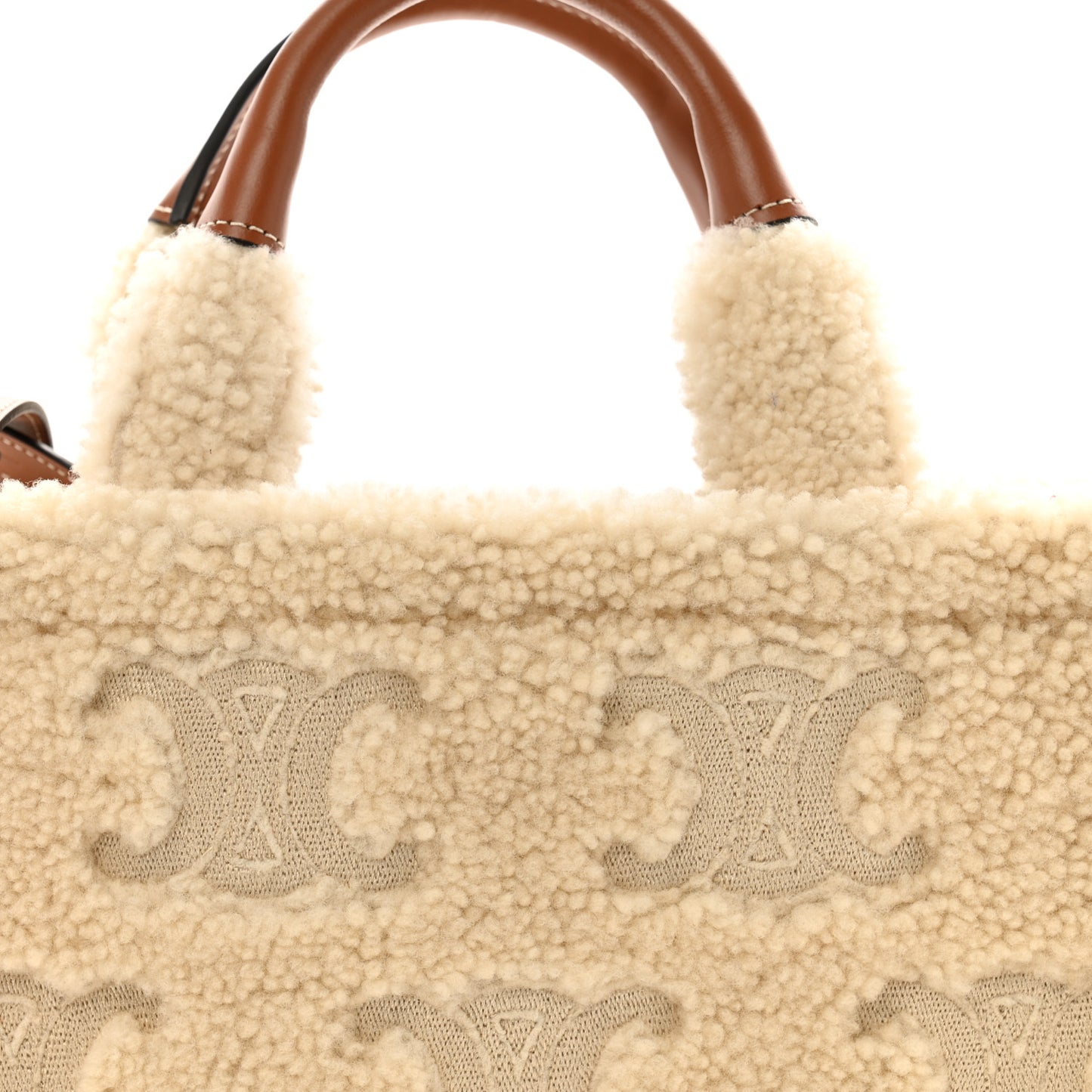 Shearling Calfskin Triomphe Small Cabas Thais Natural Tan