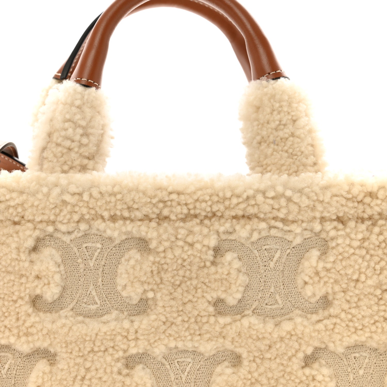 Celine Shearling Calfskin Triomphe Small Cabas Thais Natural Tan 8 of 10