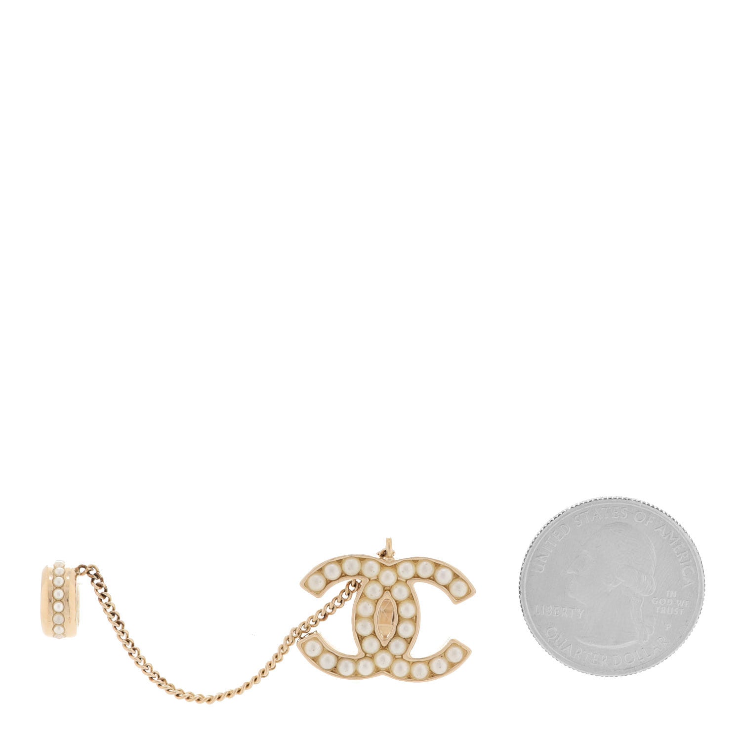 Chanel Crystal CC Chain Cuff Single Clip On Earring Gold Pearly White 2 of 4