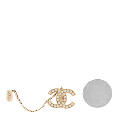 Chanel Crystal CC Chain Cuff Single Clip On Earring Gold Pearly White 2 of 4