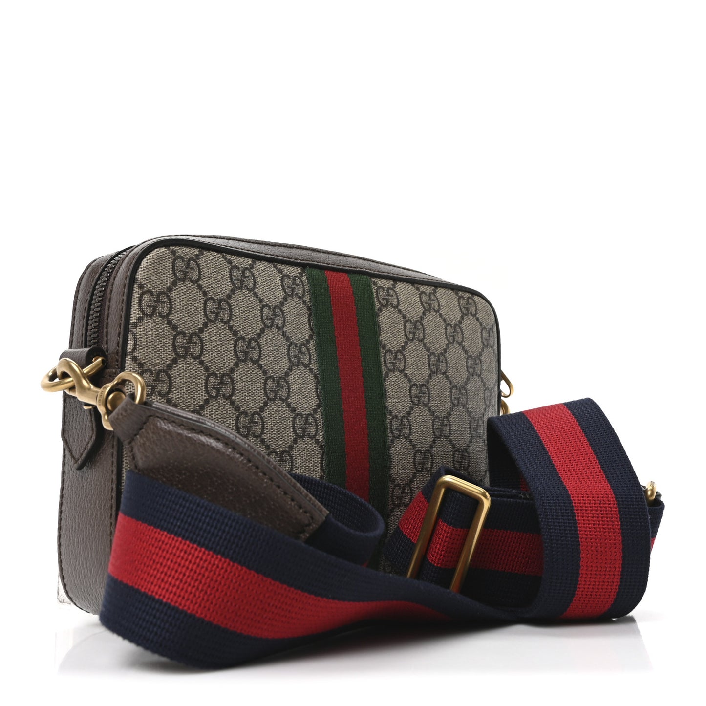 GG Supreme Monogram Textured Dollar Calfskin Web Ophidia Wristlet Shoulder Bag Beige Ebony New Acero