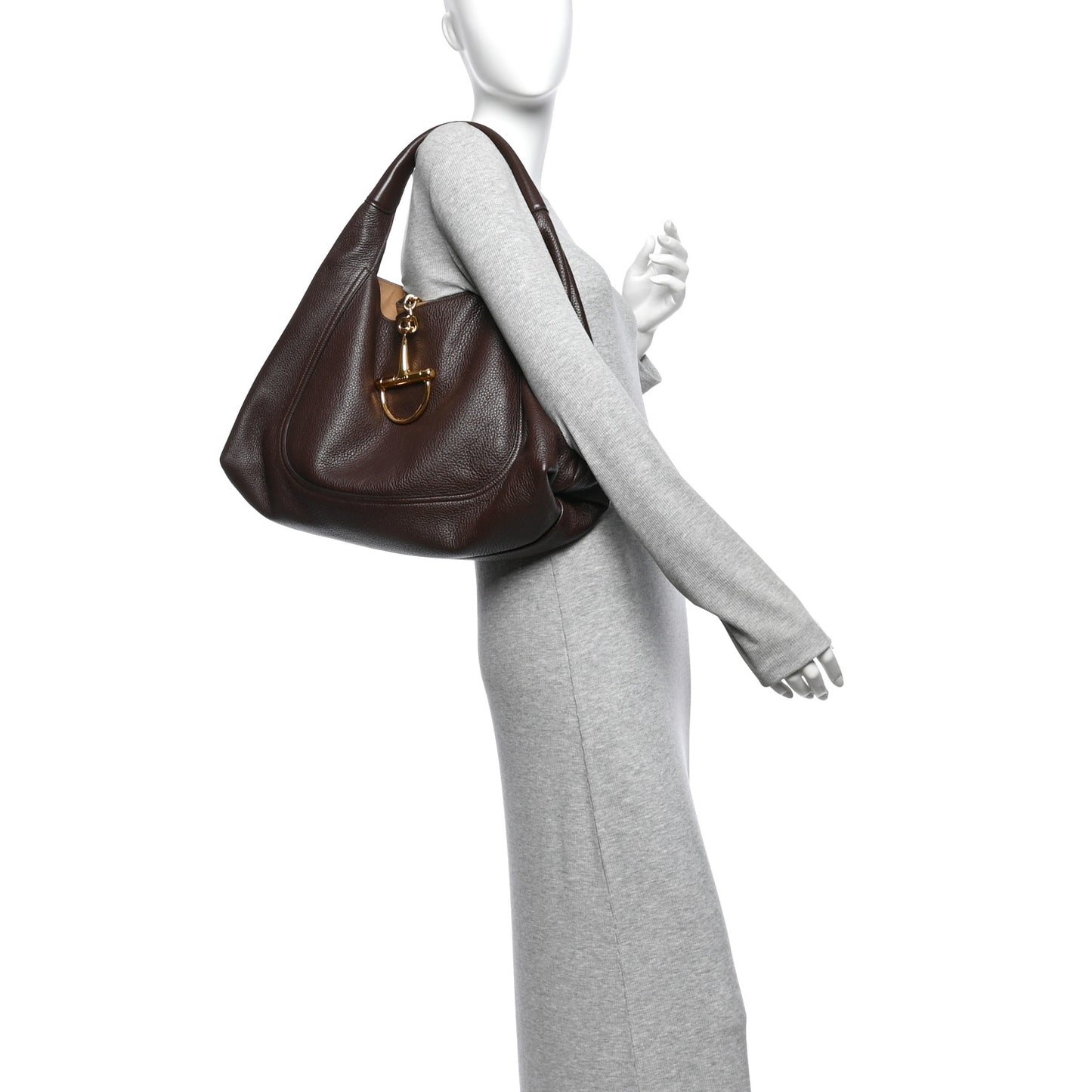 Grained Calfskin Softbit Maxi Shoulder Bag Dark Brown