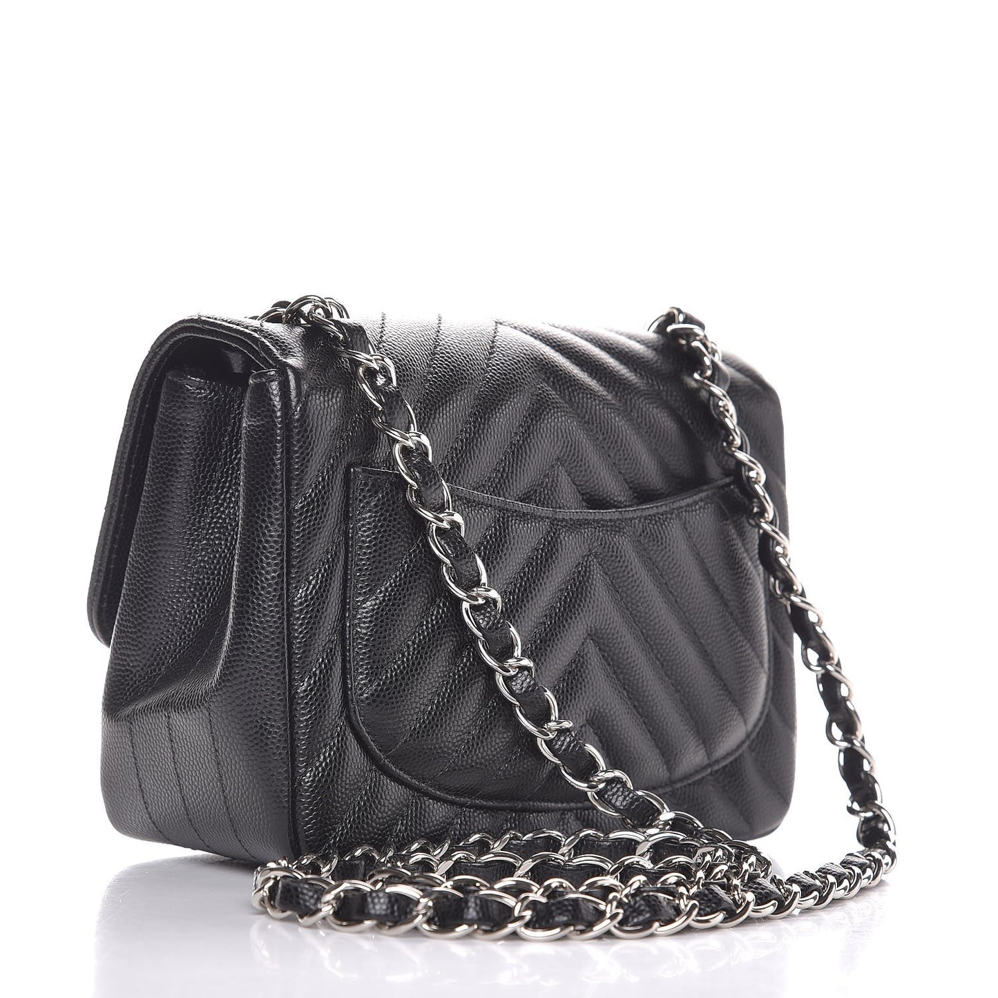 Caviar Chevron Quilted Mini Square Flap Black