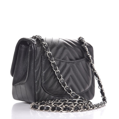 Chanel Caviar Chevron Quilted Mini Square Flap Black 3 of 7