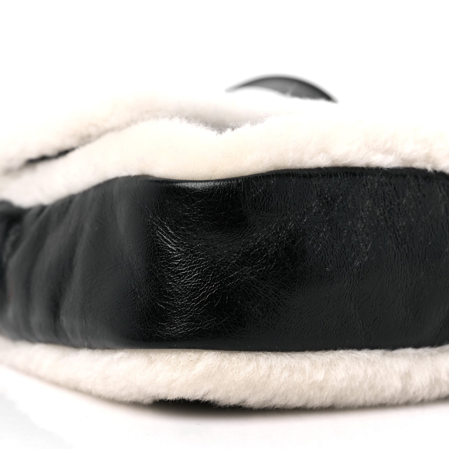 Lambskin Sheepskin Fur Large Baguette Black