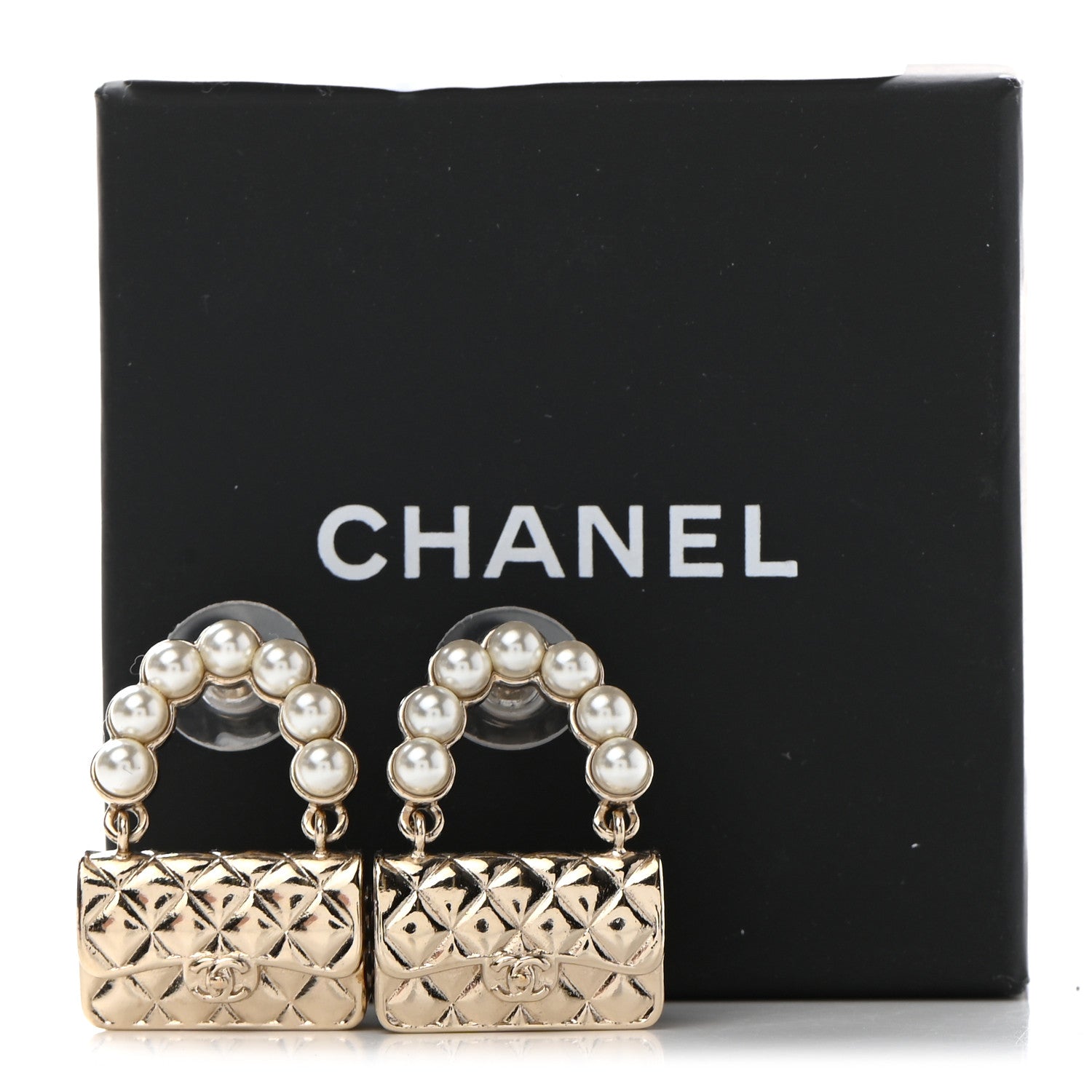 Chanel Pearl Quilted CC Flap Bag Earrings Gold 4 of 4