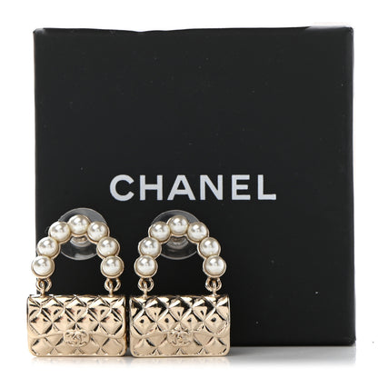 Chanel Pearl Quilted CC Flap Bag Earrings Gold 4 of 4