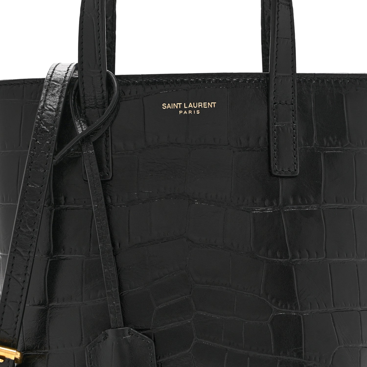 Saint Laurent Calfskin Crocodile Embossed Paris Mini Toy Shopper Tote Black 8 of 10
