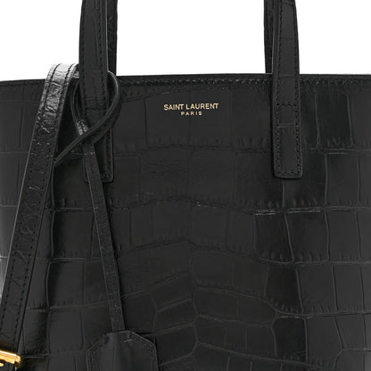 Saint Laurent Calfskin Crocodile Embossed Paris Mini Toy Shopper Tote Black 8 of 10