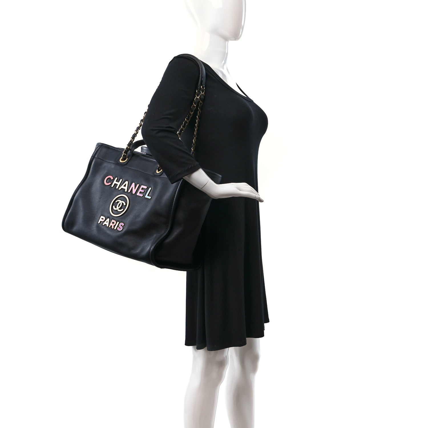 Chanel Calfskin Medium Deauville Tote Black Multicolor 2 of 11
