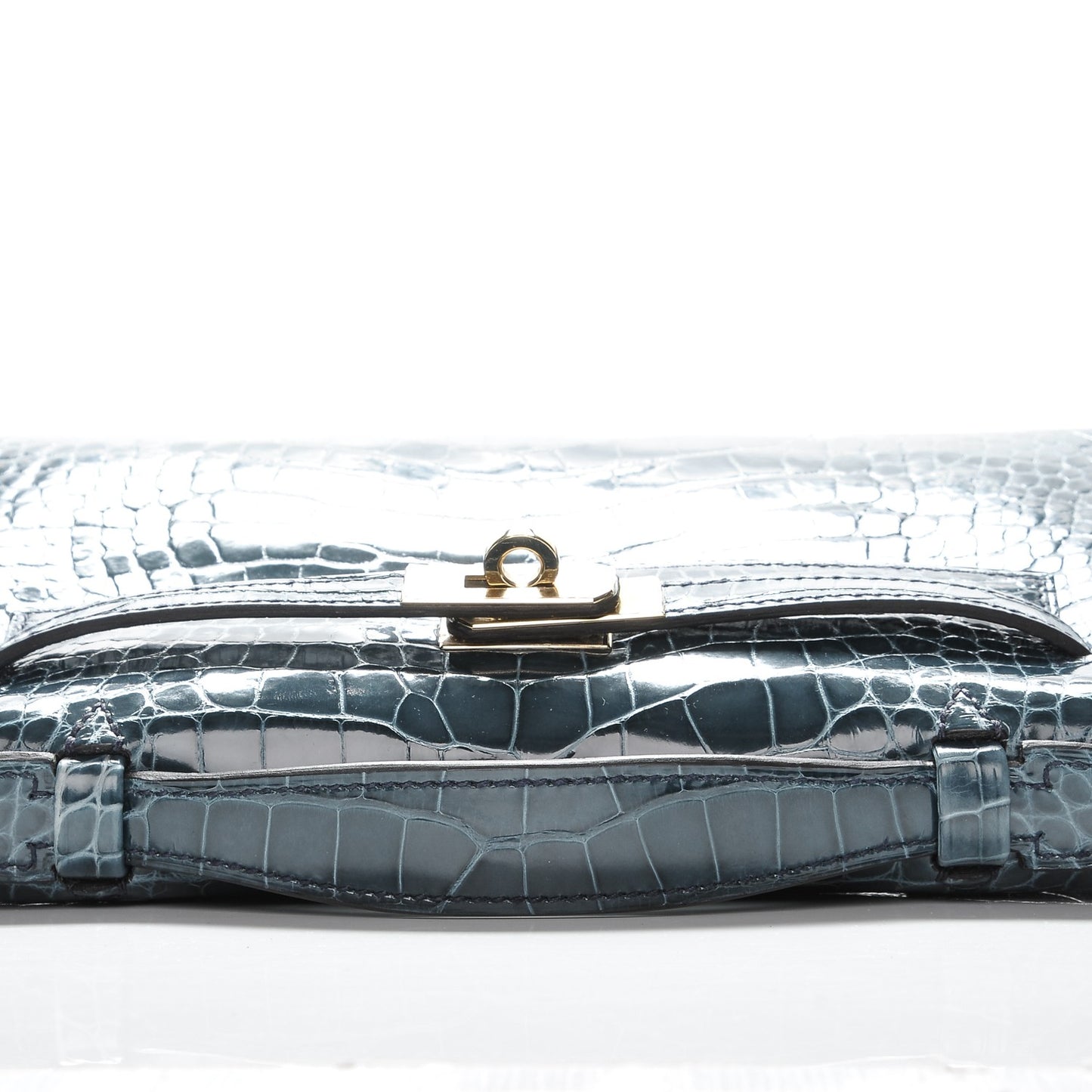 Shiny Alligator Kelly Pochette Blue Jean