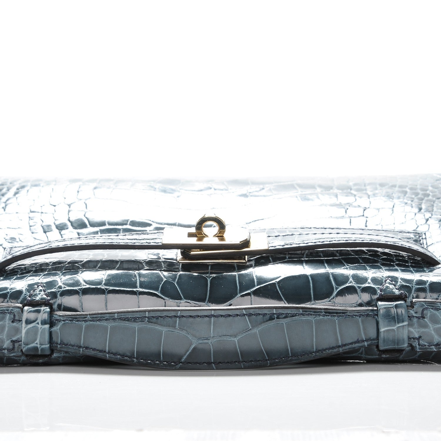 Hermes Shiny Alligator Kelly Pochette Blue Jean 9 of 17