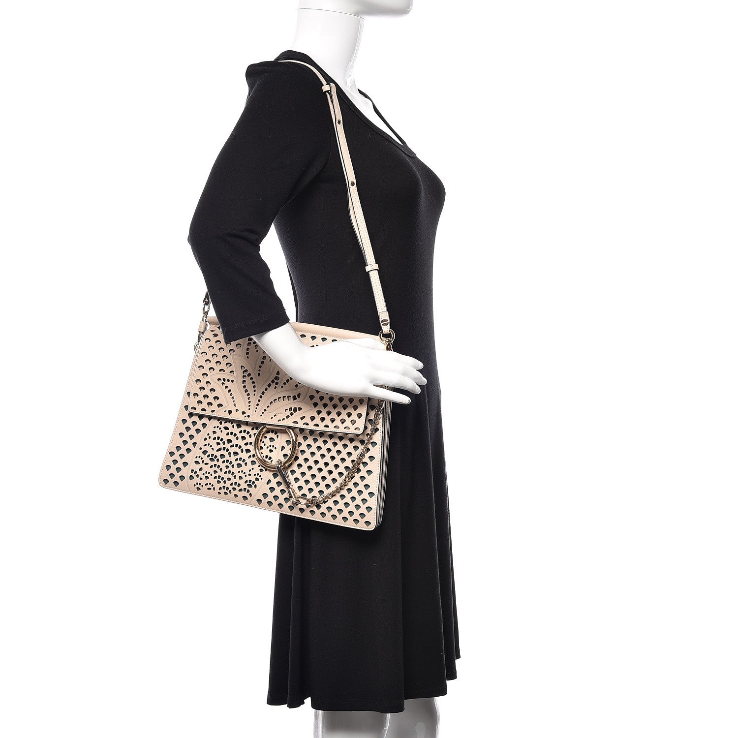 Chloe Calfskin Pineapple Perforated Medium Faye Shoulder Bag Abstract White 2 of 9