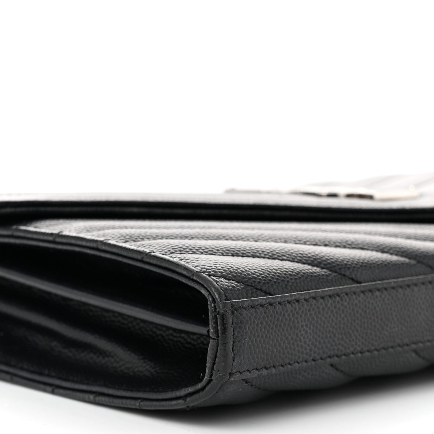 Saint Laurent Grain De Poudre Matelasse Chevron Monogram Chain Wallet Black 9 of 10