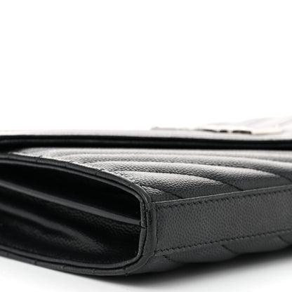 Saint Laurent Grain De Poudre Matelasse Chevron Monogram Chain Wallet Black 9 of 10