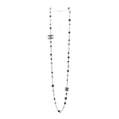 Chanel Pearl Beaded Enamel CC Long Necklace Silver 3 of 5