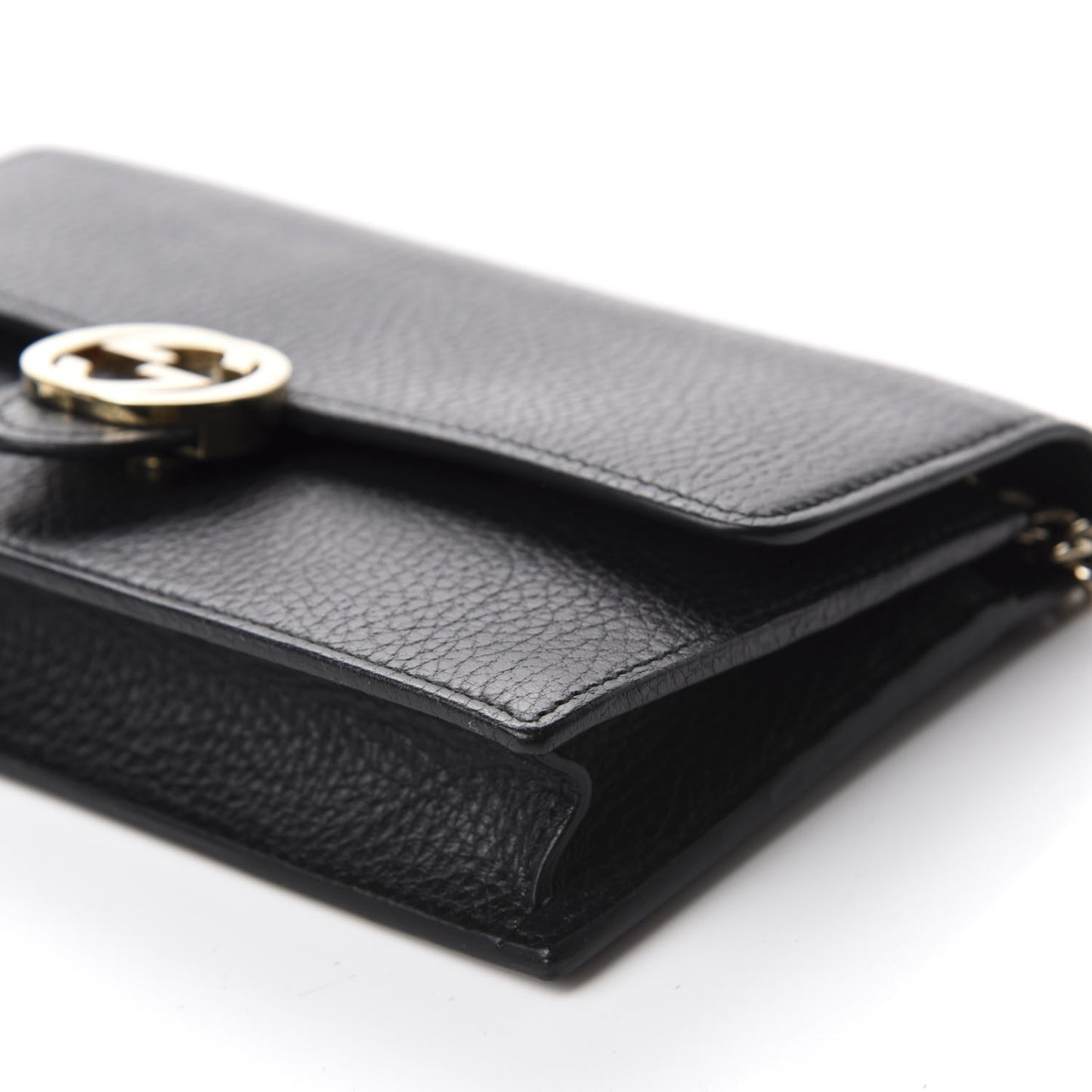 Dollar Calfskin Interlocking G Chain Wallet Black