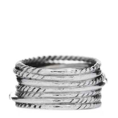David Yurman Sterling Silver Diamond 11mm Wide Crossover Cable Ring 54 7 3 of 5