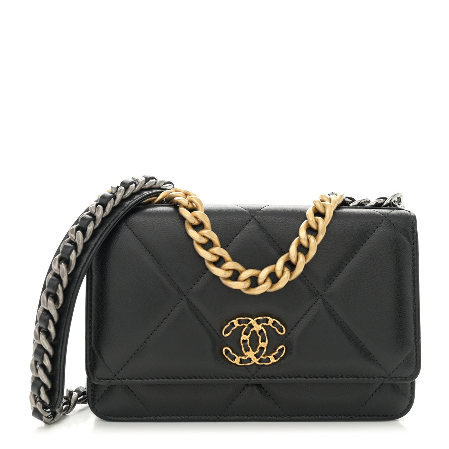Lambskin Quilted Chanel 19 Wallet On Chain WOC Black