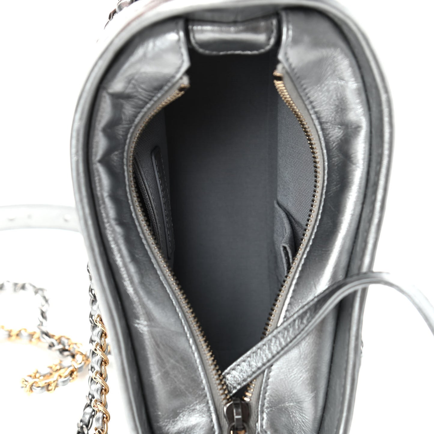 Metallic Aged Calfskin CC Quilted Small Gabrielle Hobo Dark Silver