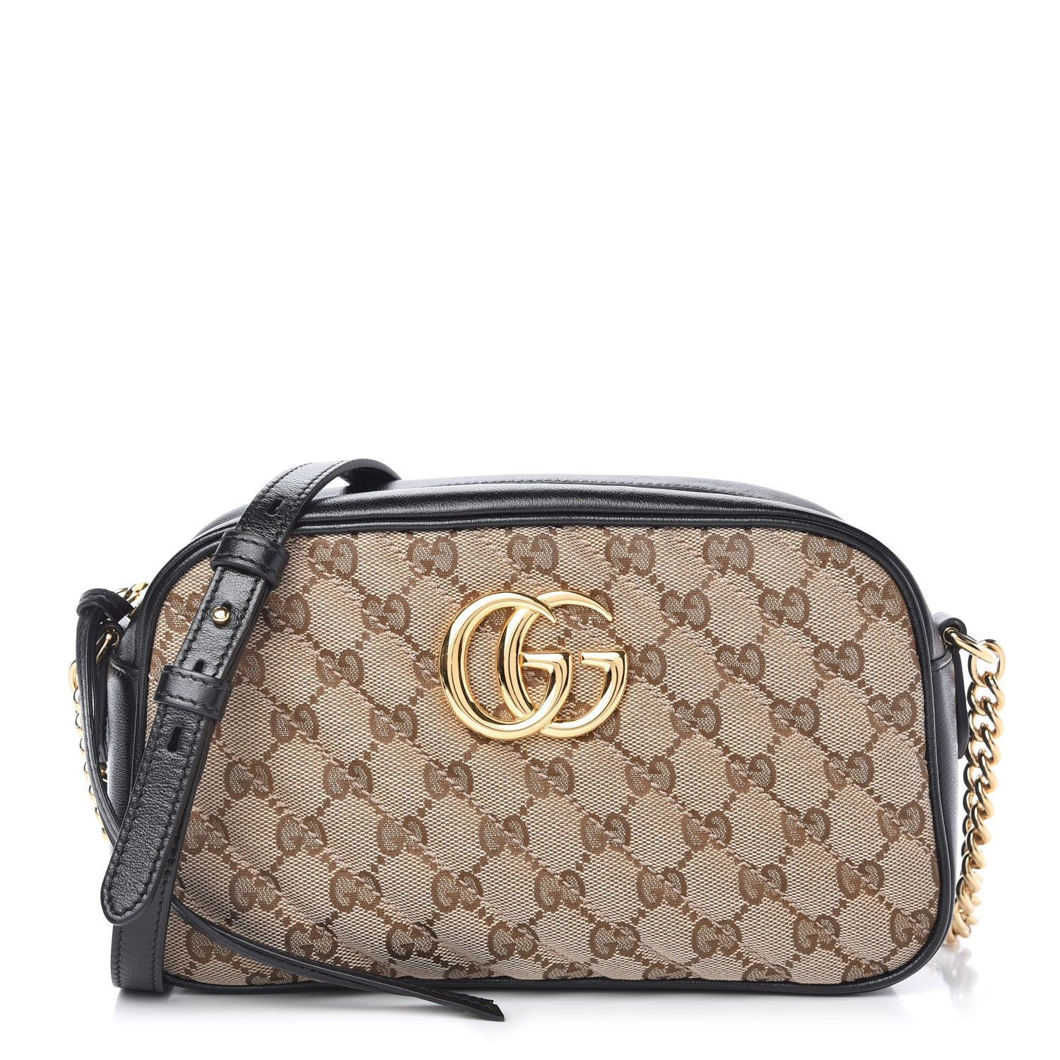 Gucci Monogram Matelasse Diagonal Small GG Marmont Chain Shoulder Bag Beige Black 1 of 10
