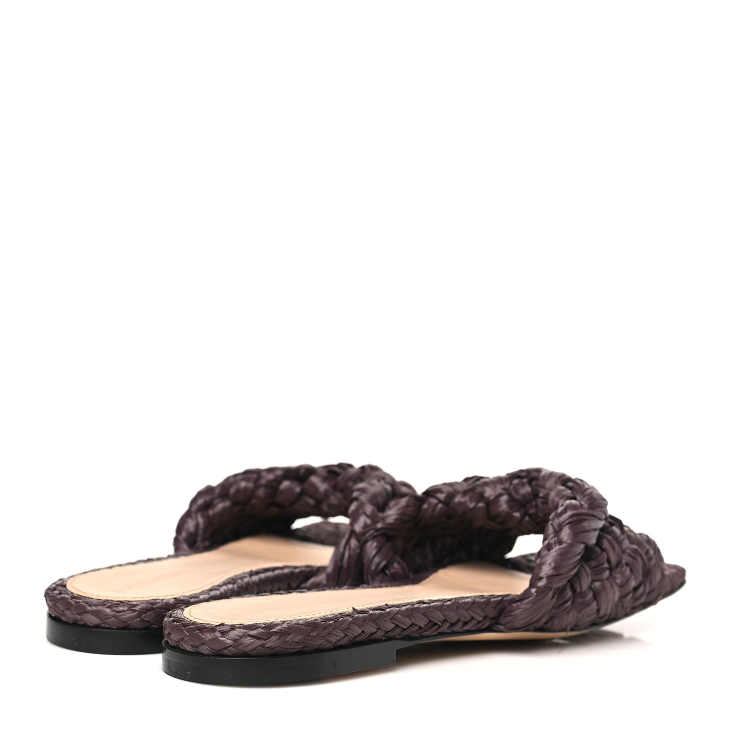 Raffia Twisted Intrecciato Stretch Flat Sandals 38.5 Bitter Chocolate