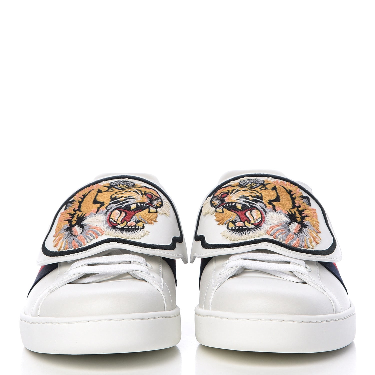 Gucci Calfskin Ayers Web Tiger Embroidered Mens Ace Sneakers 8.5 White 2 of 12