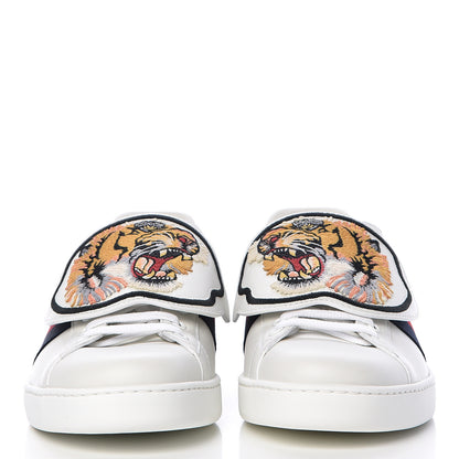 Gucci Calfskin Ayers Web Tiger Embroidered Mens Ace Sneakers 8.5 White 2 of 12