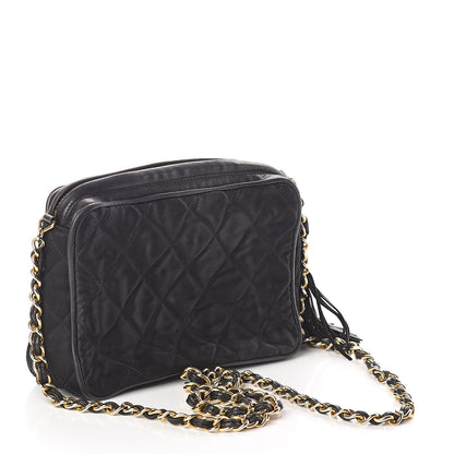 Chanel Lambskin Nylon Quilted Tassel Camera Case Black 3 of 12