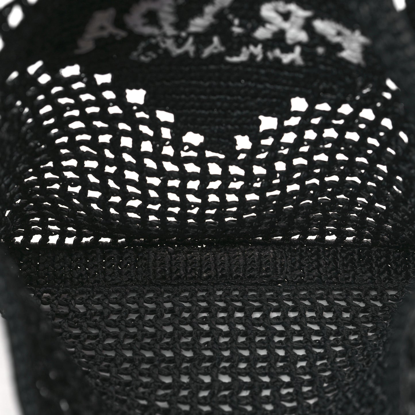 Yarn Raffia Effect Crochet Logo Embroidered Tote Bag Black