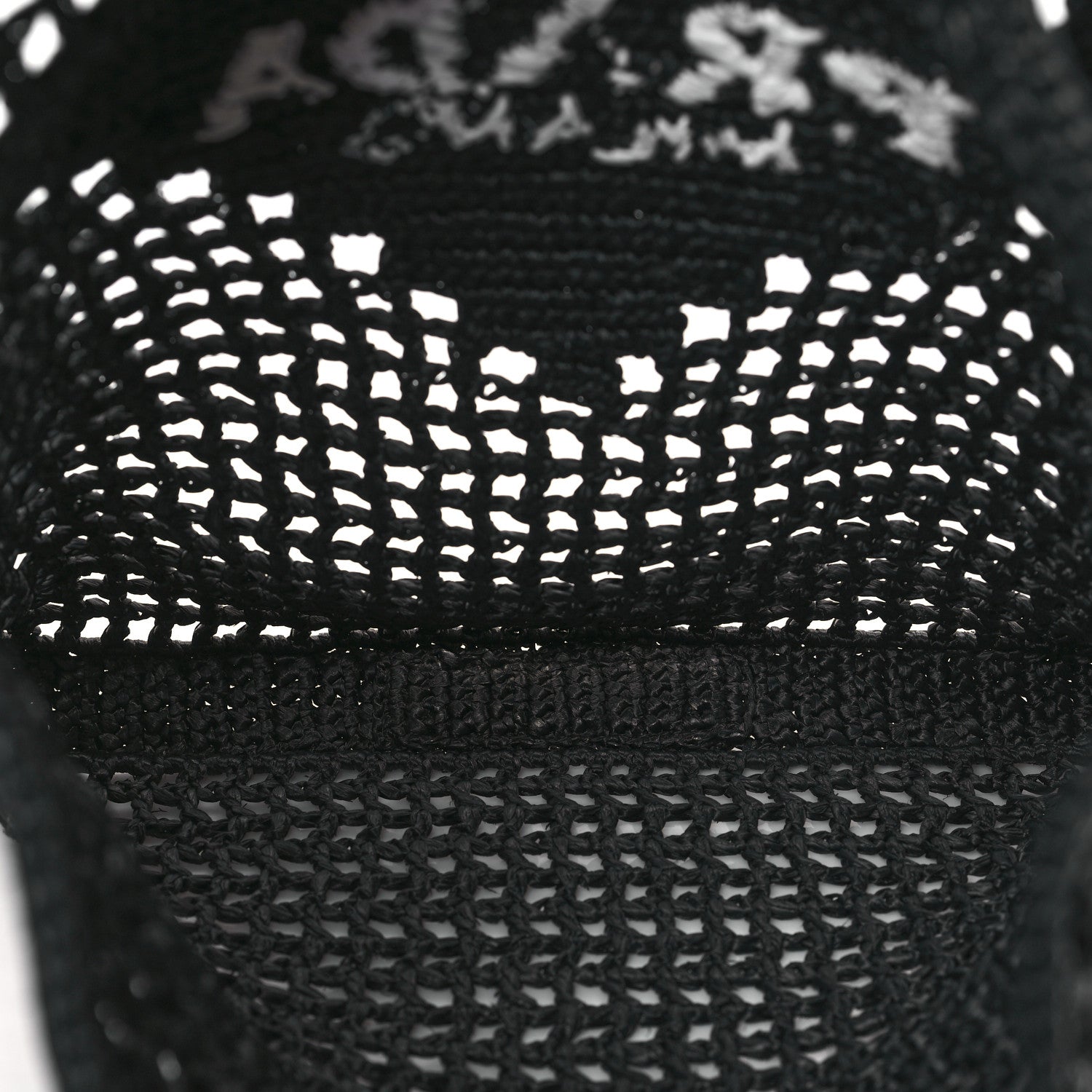 Prada Yarn Raffia Effect Crochet Logo Embroidered Tote Bag Black 5 of 8