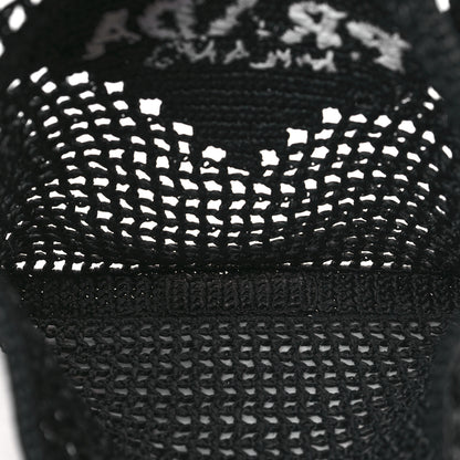 Prada Yarn Raffia Effect Crochet Logo Embroidered Tote Bag Black 5 of 8