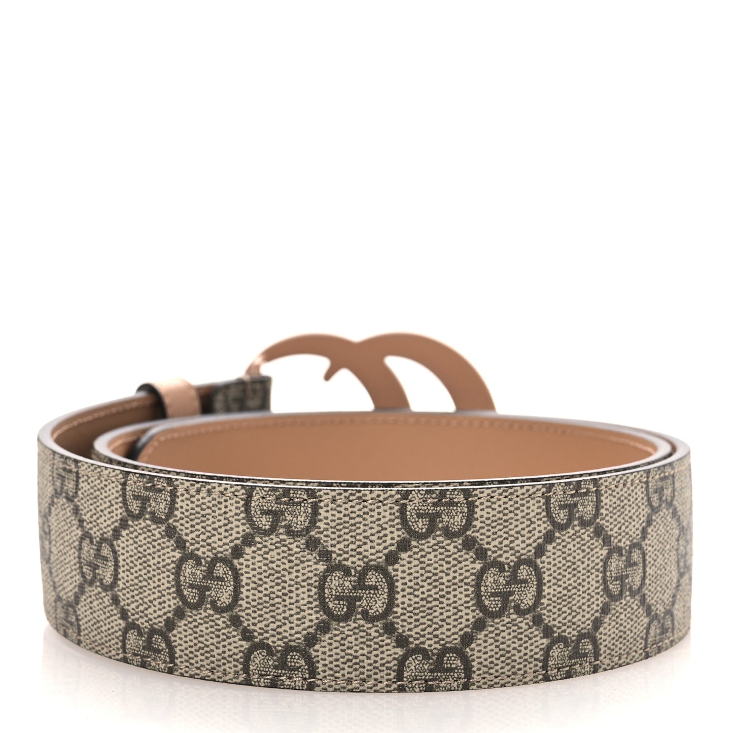 GG Supreme Monogram Plutone Calfskin Enamel Double G 40mm Belt 80 32 Beige Ebony Camelia