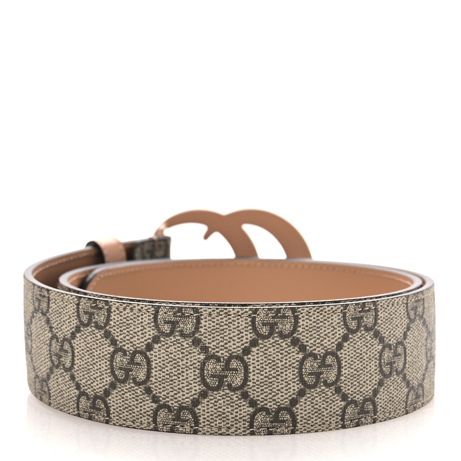 Gucci GG Supreme Monogram Plutone Calfskin Enamel Double G 40mm Belt 80 32 Beige Ebony Camelia 2 of 7