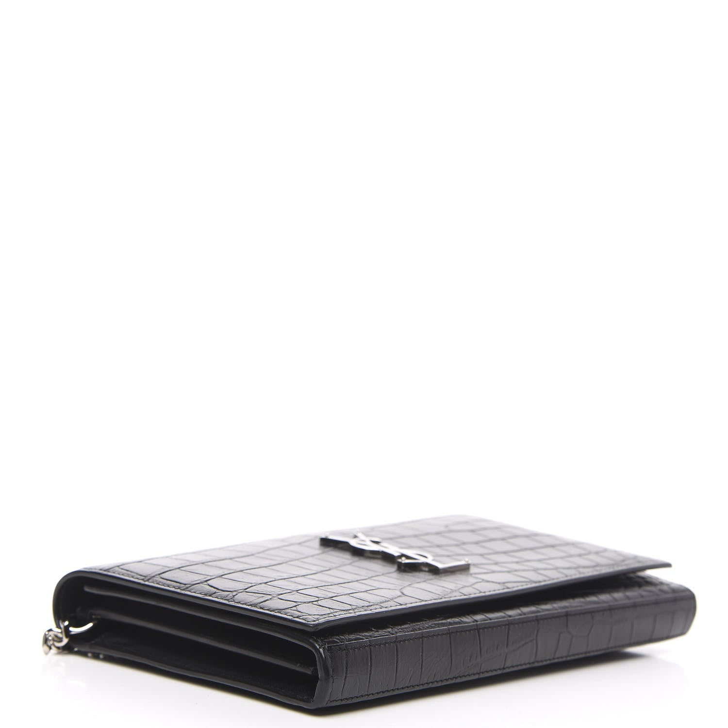 Saint Laurent Crocodile Embossed Calfskin Monogram Chain Wallet Black 4 of 9