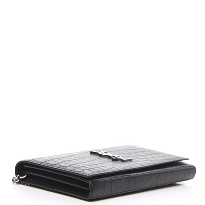 Saint Laurent Crocodile Embossed Calfskin Monogram Chain Wallet Black 4 of 9