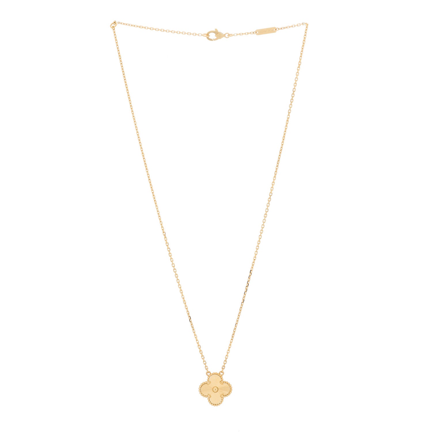 Van Cleef & Arpels 18K Yellow Gold Guilloche Vintage Alhambra Pendant Necklace 3 of 5