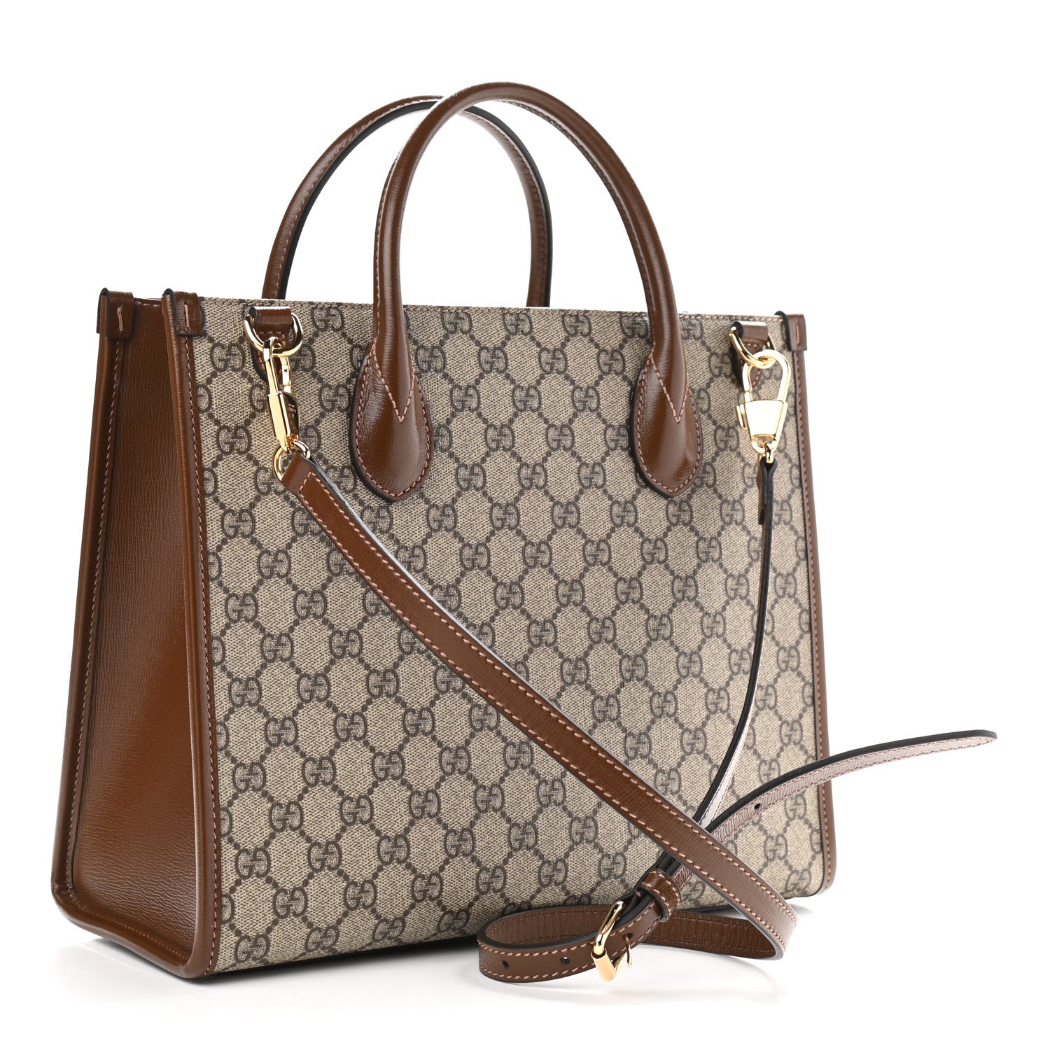 Gucci GG Supreme Monogram Azalea Calfskin Small Retro Interlocking G Tote Bag Beige Ebony Brown Sugar 3 of 10
