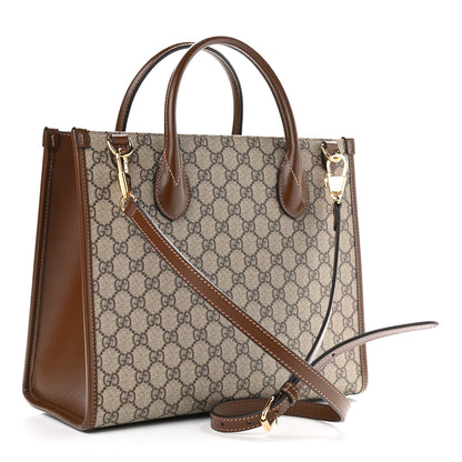 Gucci GG Supreme Monogram Azalea Calfskin Small Retro Interlocking G Tote Bag Beige Ebony Brown Sugar 3 of 10