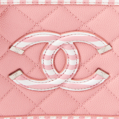 Chanel Caviar Quilted Striped Small CC Filigree Vanity Case Pink White 10 of 11