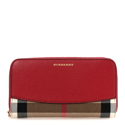 Burberry Grainy Calfskin House Check Elmore Zip Around Wallet Russet Red 1 of 9