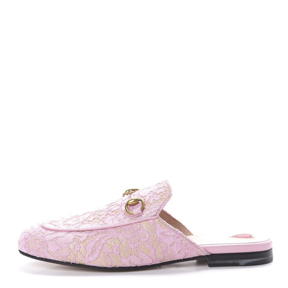 Gucci Lace Malaga Kid Womens Princetown Slippers 36 Sugar Pink Skin Rose 1 of 7