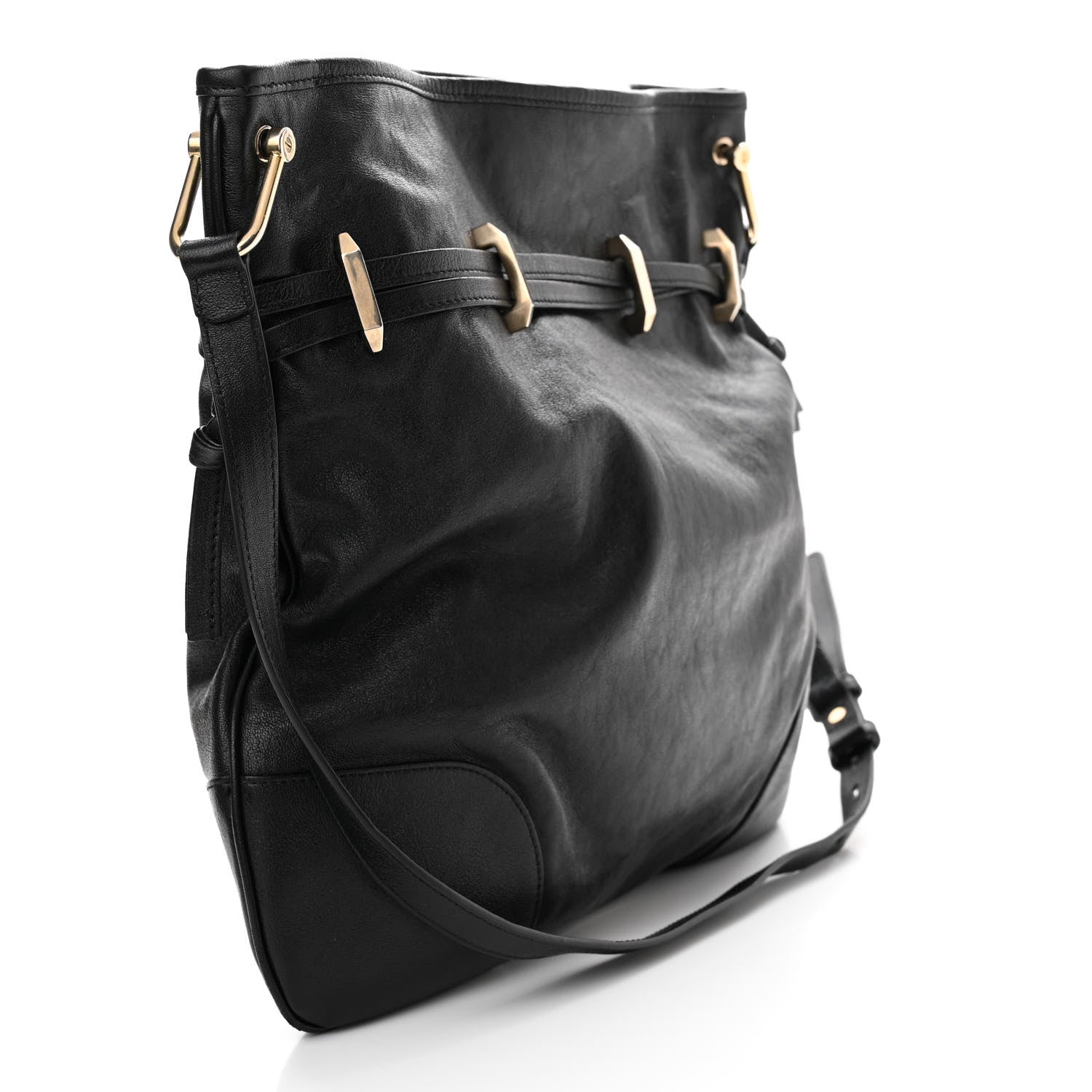 Gucci Sakai Calfskin Horsebit 1955 Cinch Top Messenger Bag Black