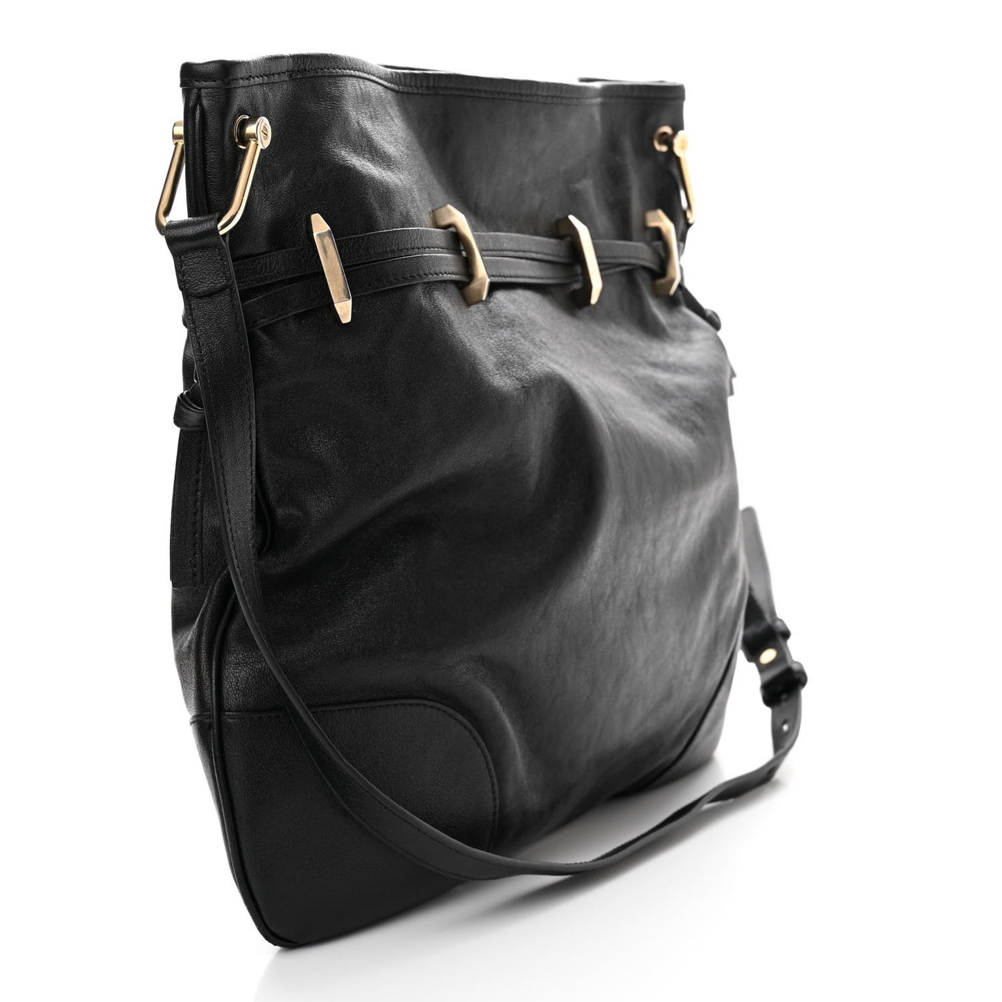 Sakai Calfskin Horsebit 1955 Cinch Top Messenger Bag Black