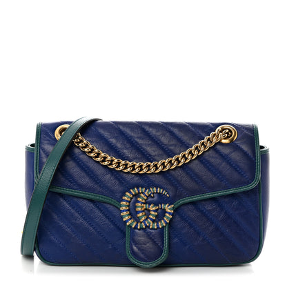 Gucci Azalea Calfskin Enamel Matelasse Diagonal Torchon GG Marmont Shoulder Bag Imperial Blue Pavone 1 of 10